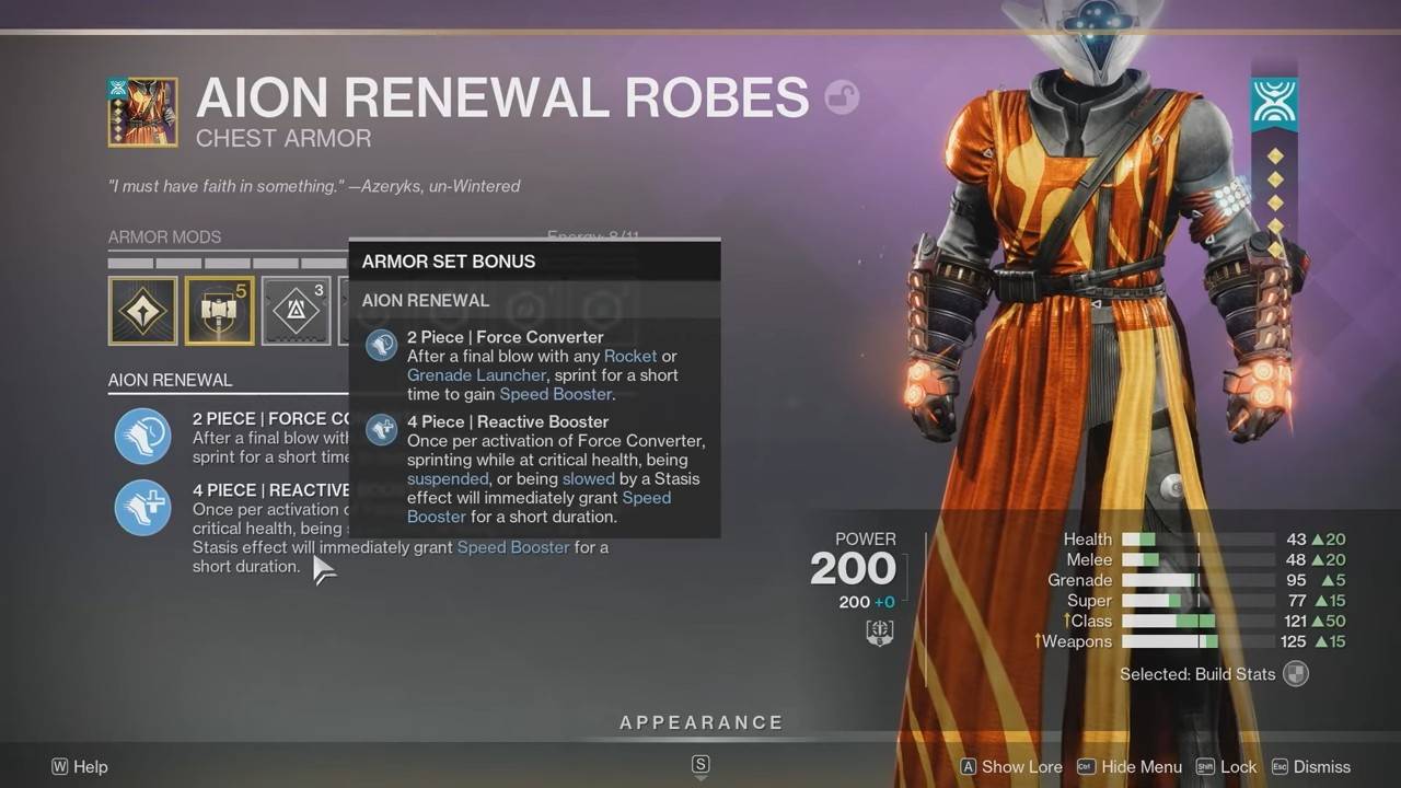 Destiny 2 armor 3.0 aion renewal armor set bonuses
