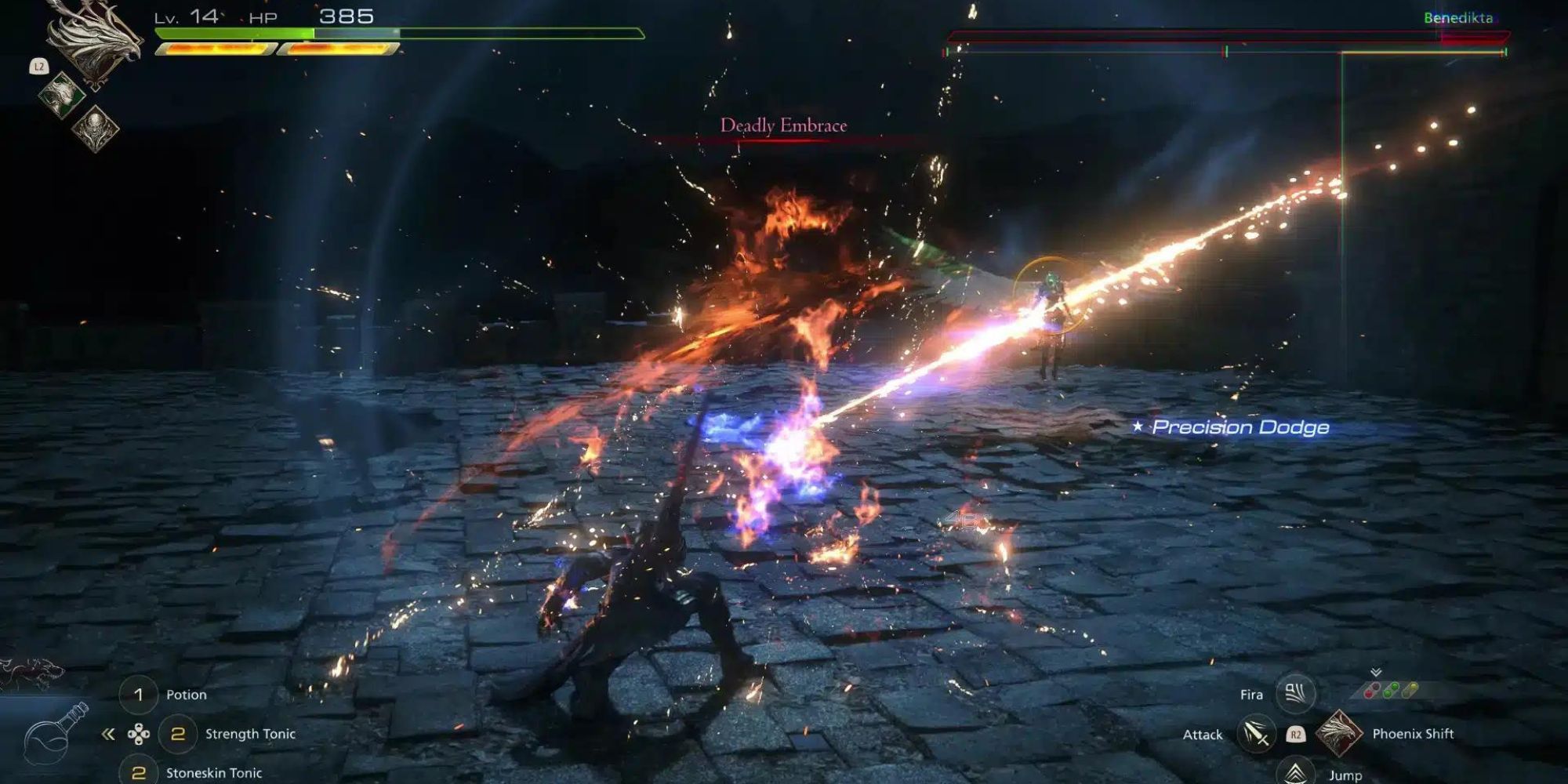 Clive slashes an enemy into the air.