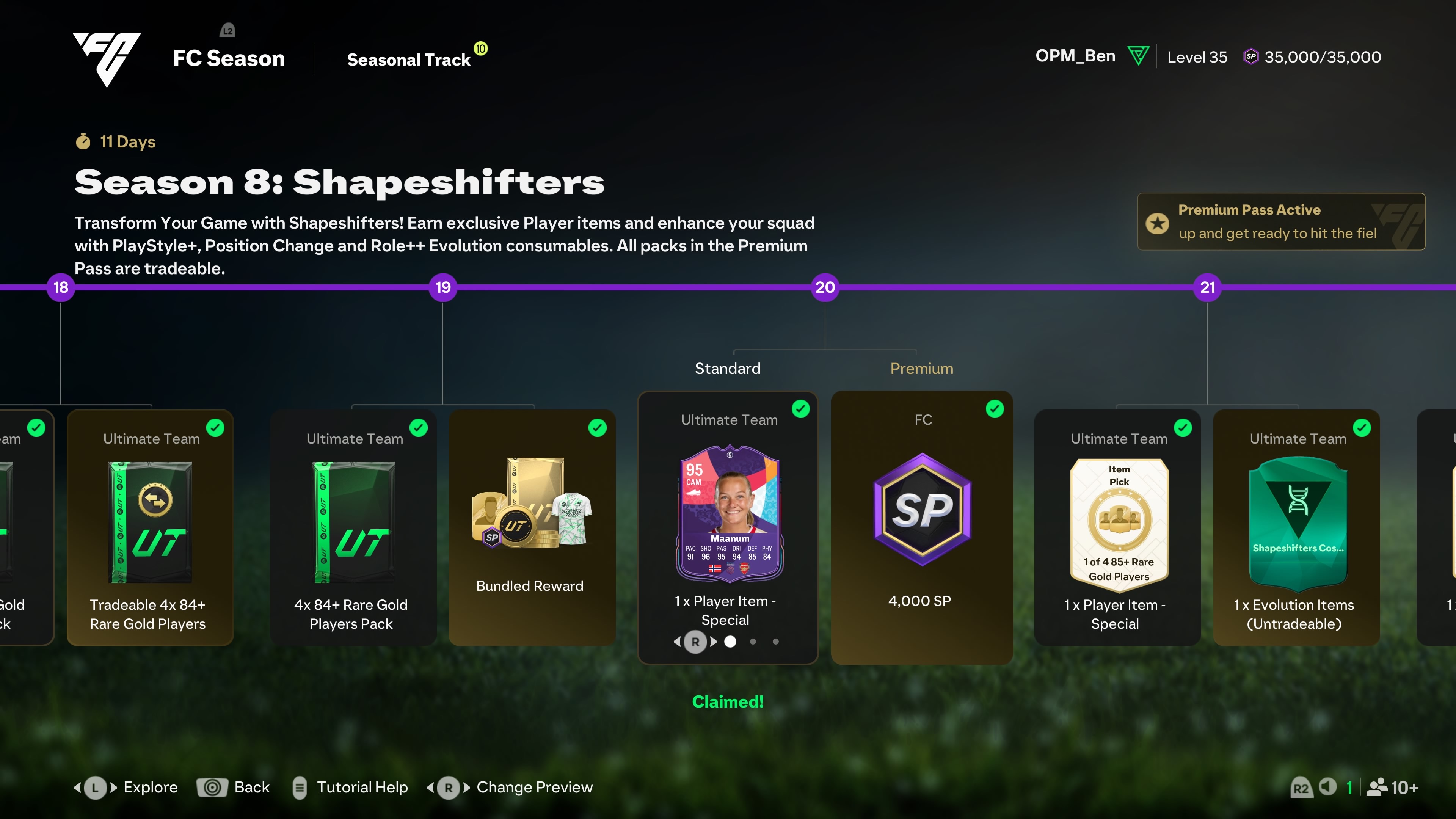 The Season 8 Shapeshifters ladder in FC 25