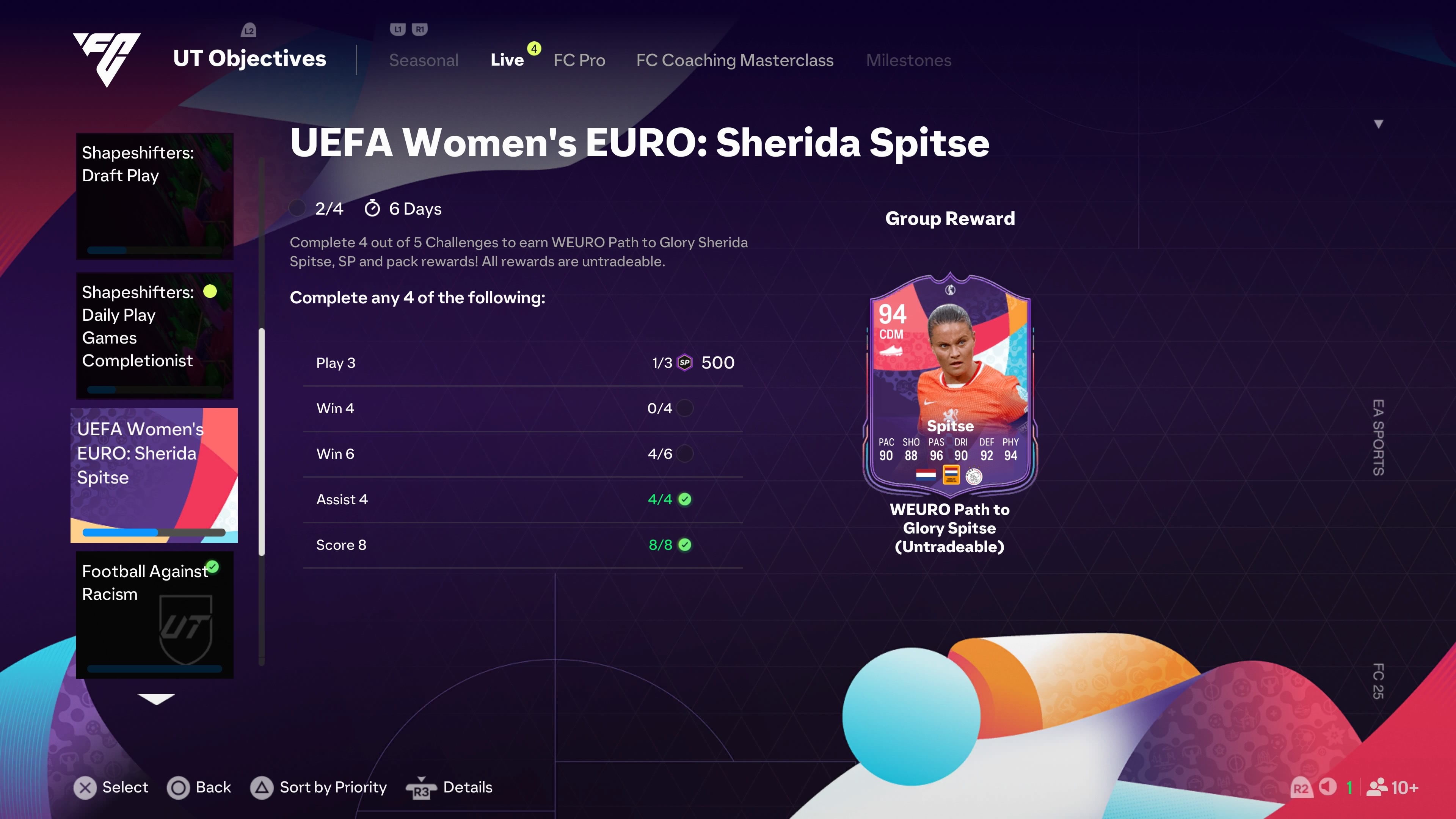 Sherida Spitse gets an objectives reward card in FC 25