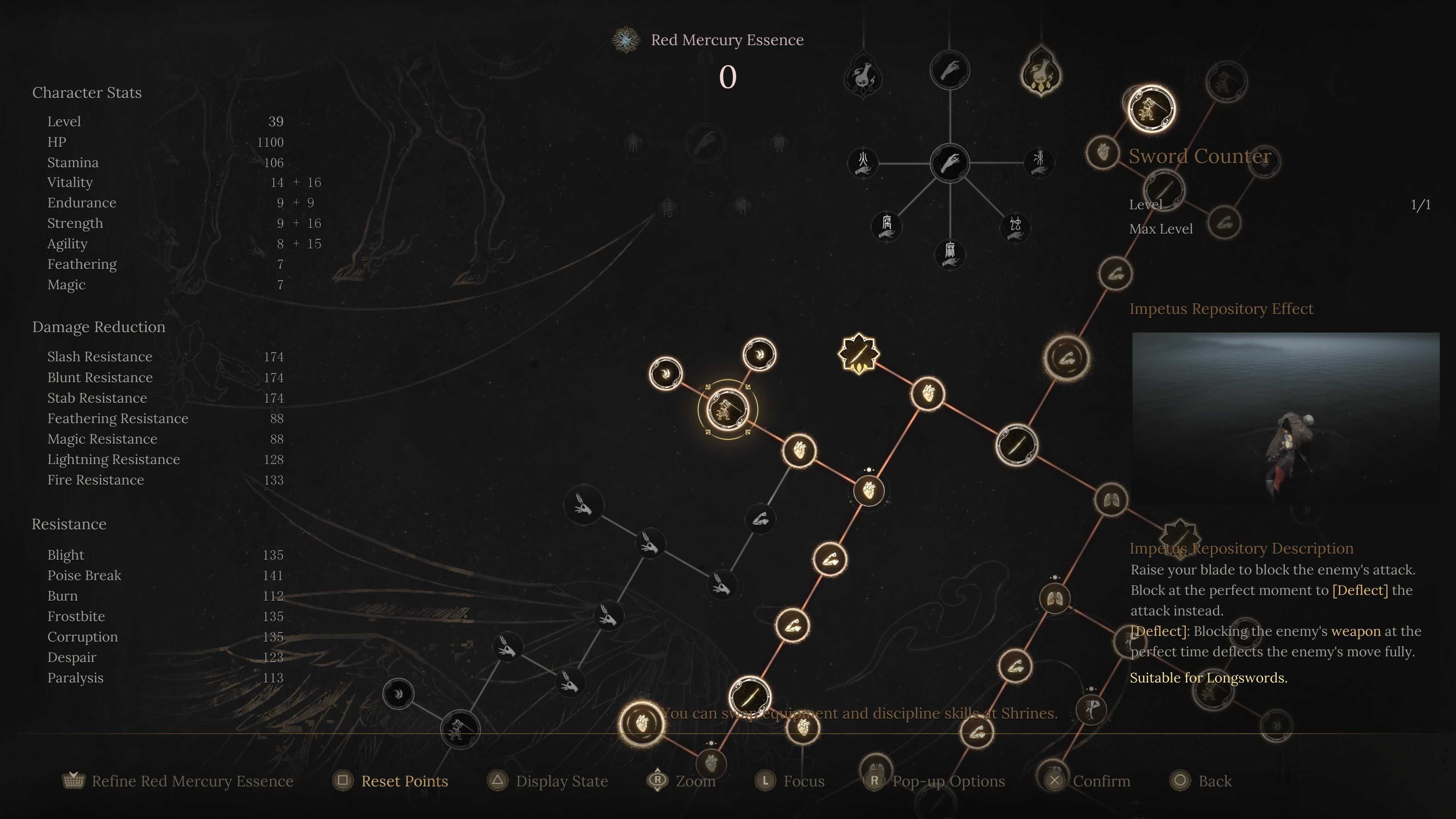 Skill tree showing Sword Counter