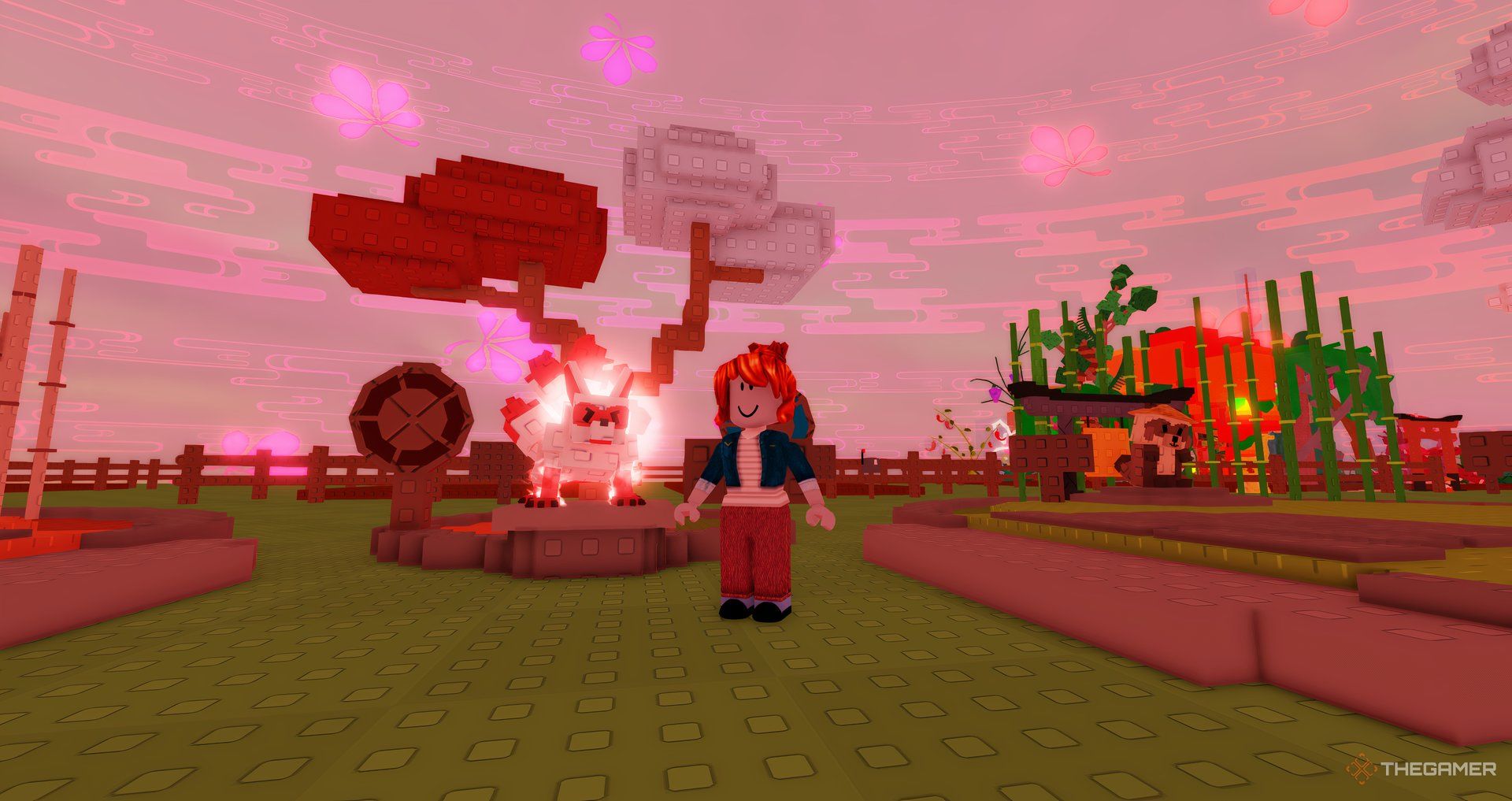 Player beside the Kitsune in Grow a Garden