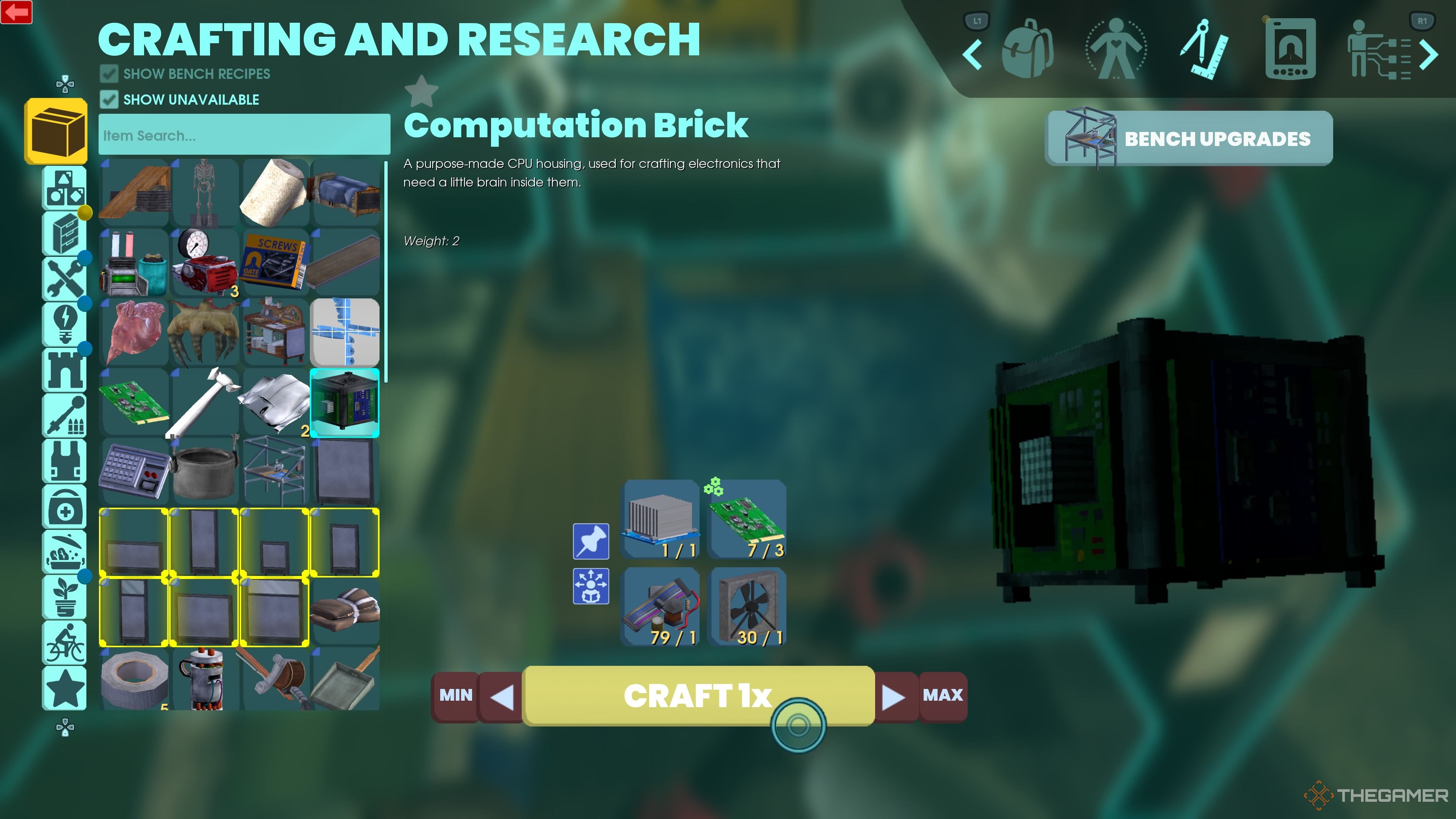 Crafting menu showing components for a Computation Brick.