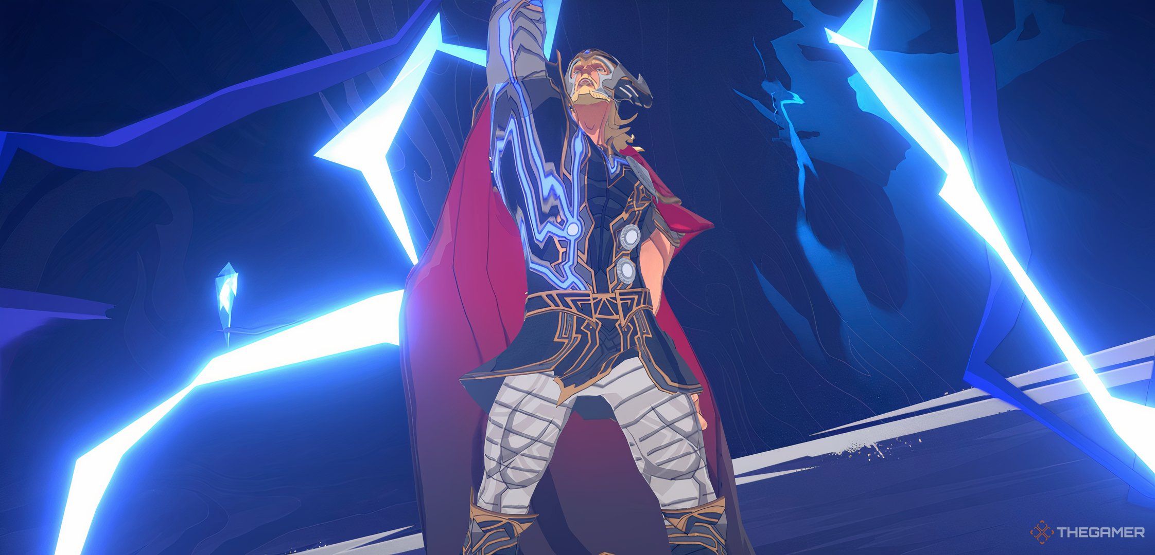 Thor calling down lightning in Marvel Mystic Mayhem.