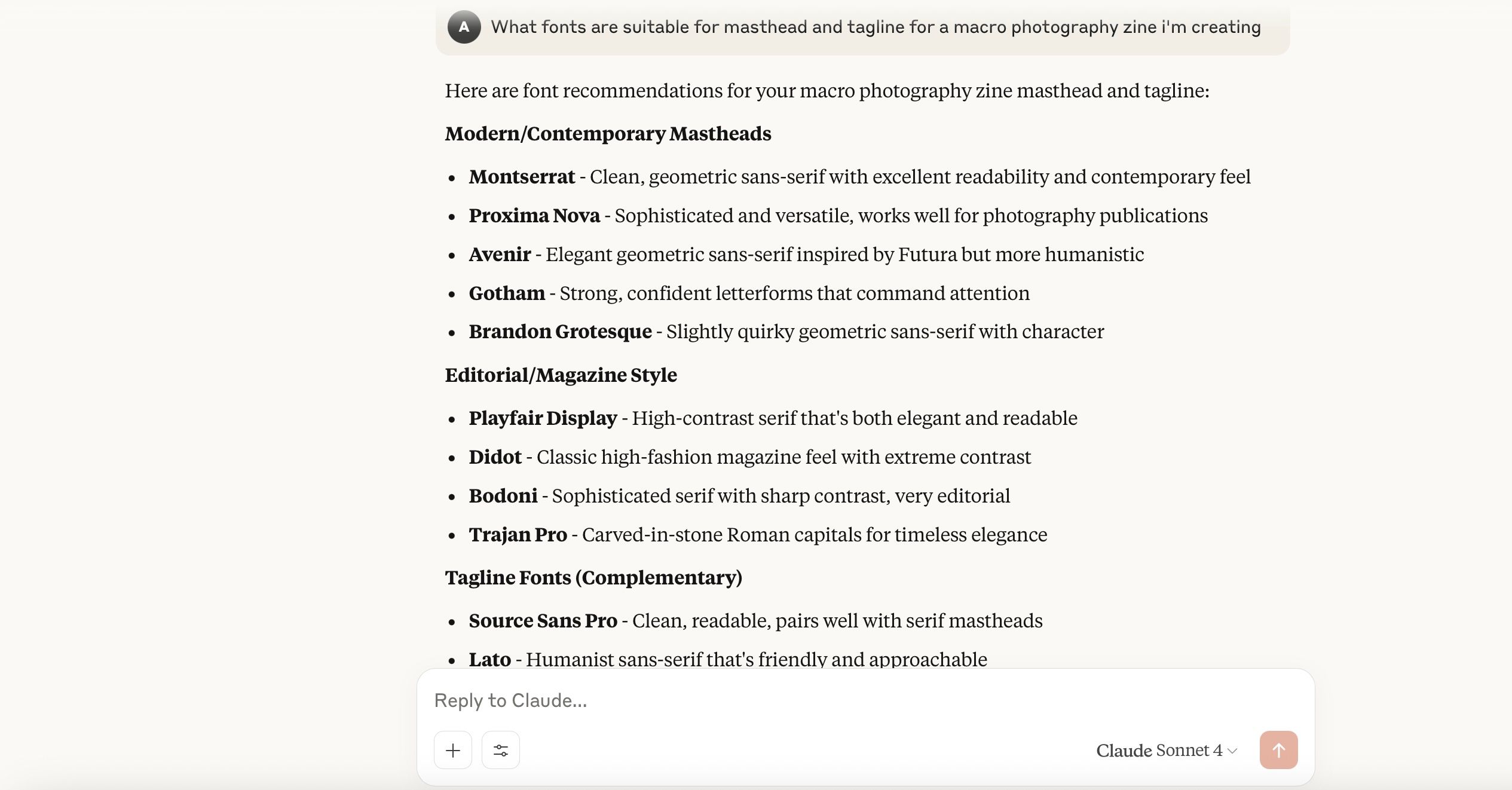 Claude showing Typography Ideas