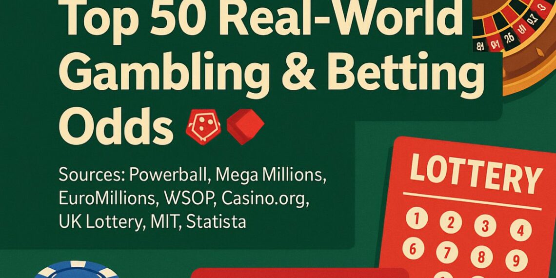 Top 50 Real-World Gambling & Betting Odds 

1.  Slot machine jackpot – 1 in 49,8