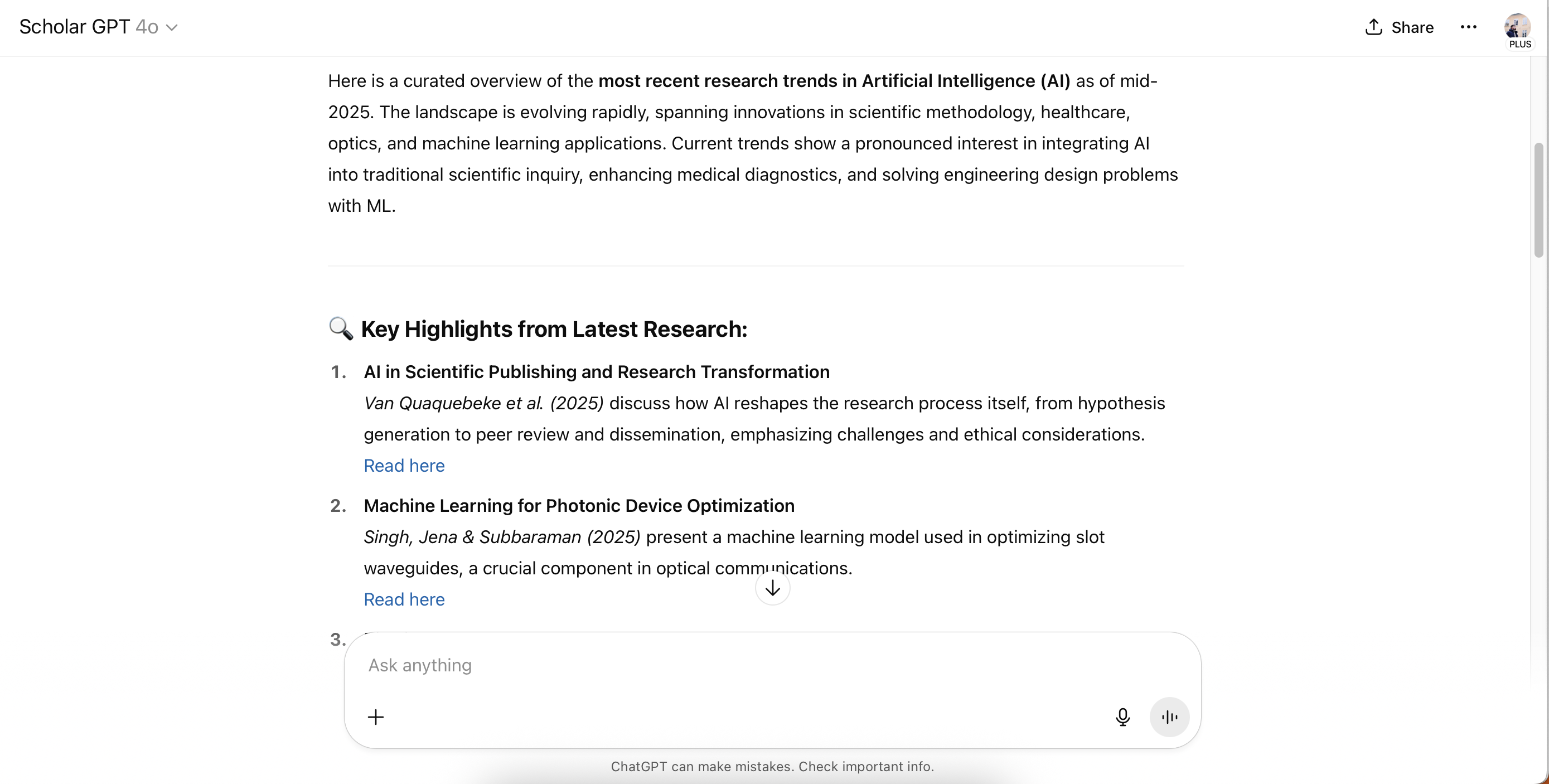 Finding research with the ScholarGPT app