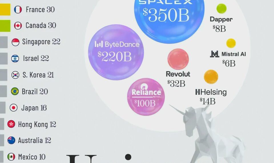 Top 20 Countries by Most Number of Unicorns  

1.  United States – 793
2.  China
