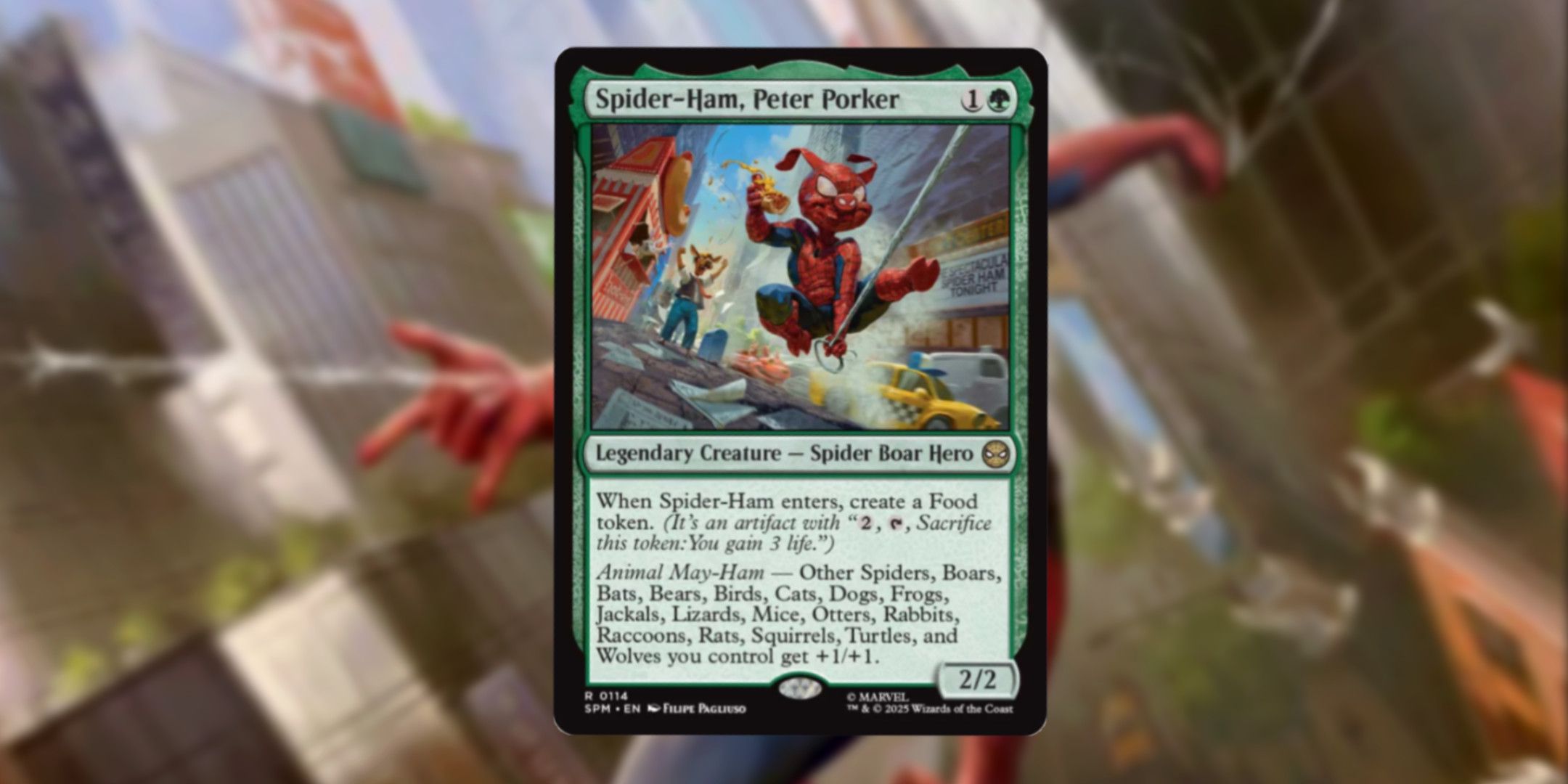 Image of Spider-Ham card, from Magic: The Gathering's Spider-Man set.