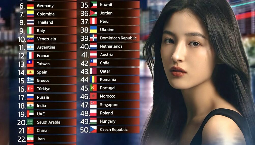 Top 50 Countries with the Most Beautiful Women in the World 

1.  S. Korea
2.  B