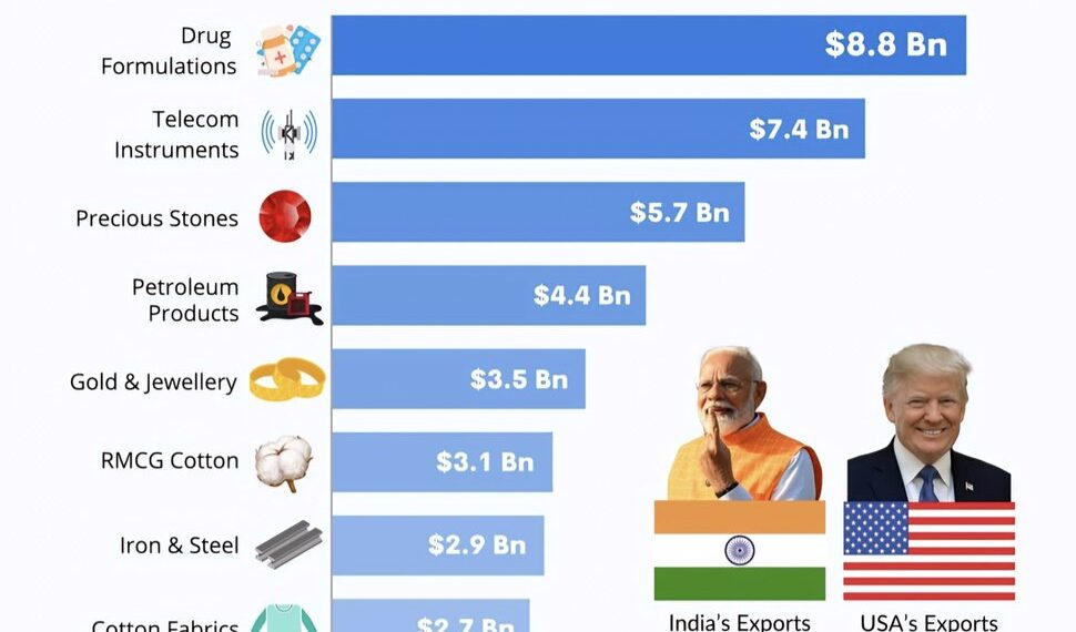 Top 10 Products India Exports to the USA

1.  Drug Formulations – $8.8 Bn
2.  Te