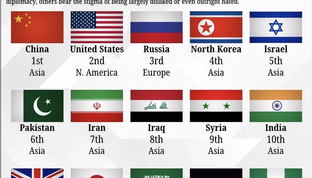 Top 15 Most Disliked Countries In 2024

1.  China
2.  United States
3.  Russia
4