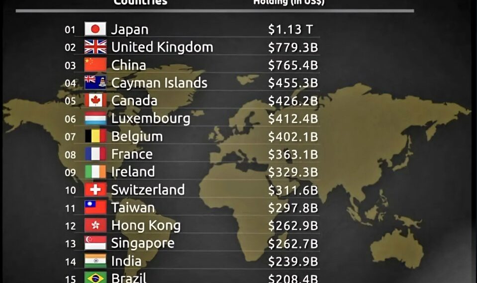 Top 20 Countries Debt to USA

1.  Japan – $1.13T
2.  United Kingdom – $779.3B
3.