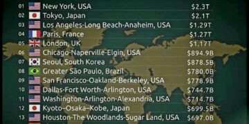 Top 20 Richest Cities by GDP  

1.  New York, USA – $2.3T
2.  Tokyo, Japan – $2.