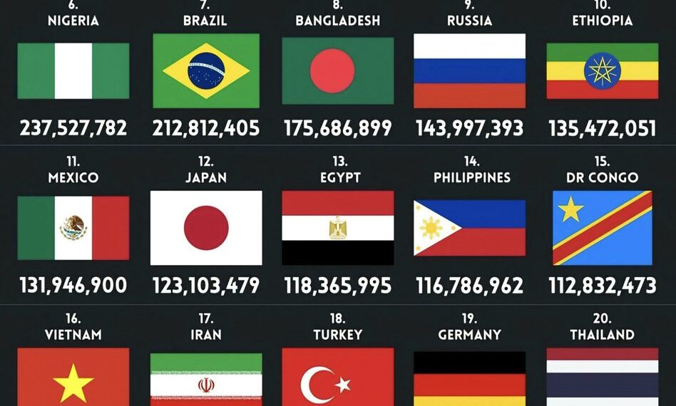 Top 25 Most Populous Countries in The World 2025

1.  India - 1,463,865,525 (1.4