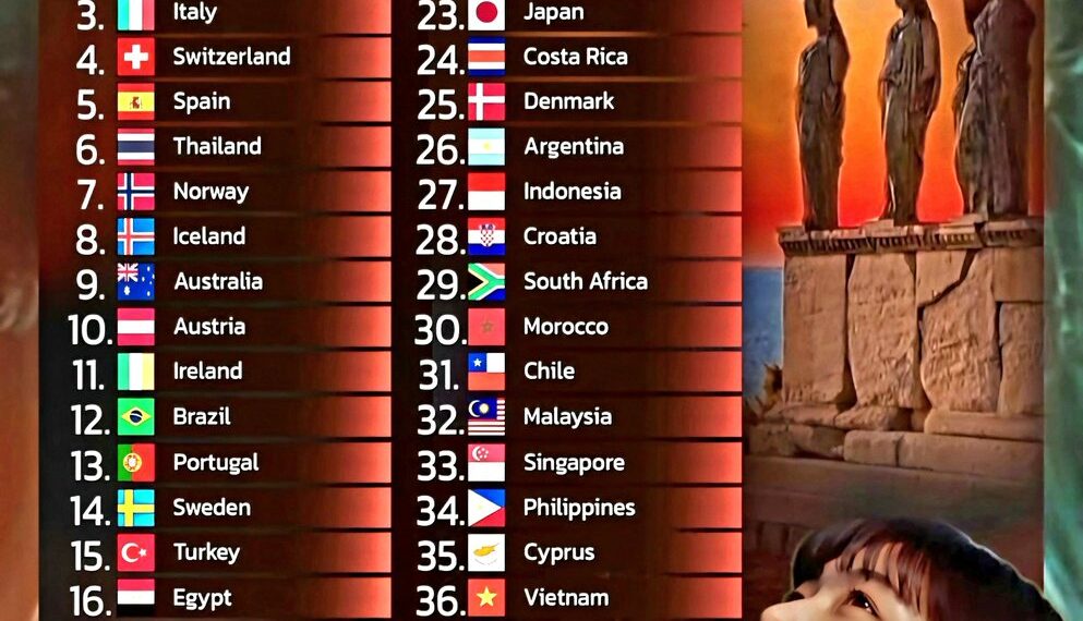 Top 40 Most Beautiful Countries in the World

1.  Greece
2.  New Zealand
3.  Ita