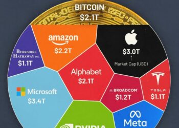 Top Companies & Bitcoin by Market Cap  

1.  NVIDIA – $3.5T
2.  Microsoft – $3.4