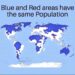 Blue and Red Areas have the Same Population:

 Red Area : 5% of world population