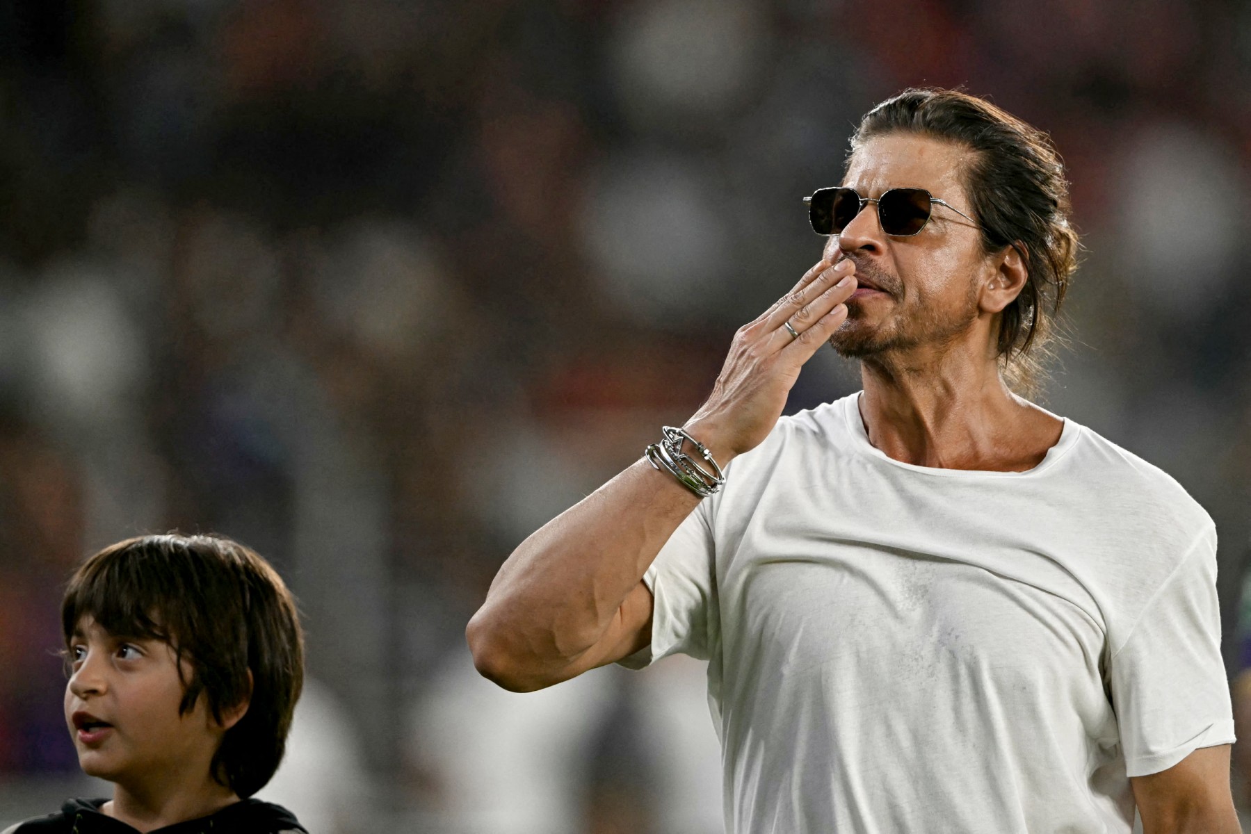 Shah Rukh Khan at an IPL match with his son Abram Khan