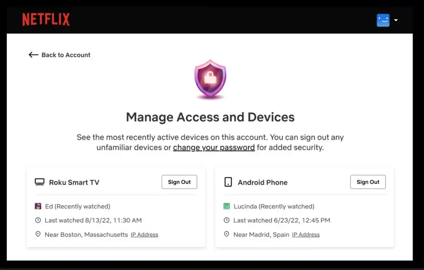 Netflix manage access and devices