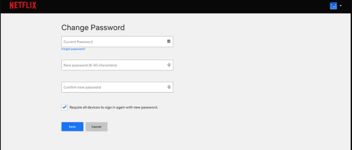 Netflix change password