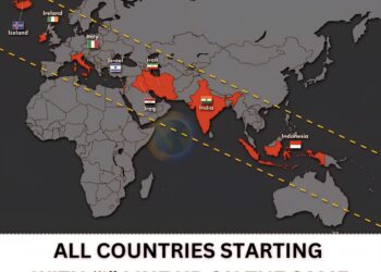 Fun fact: All countries starting with letter "I" are in a straight line