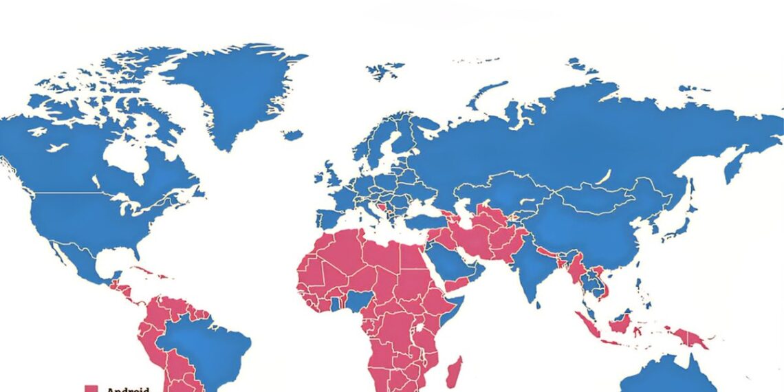 World Google Map of Apple vs Android Searches