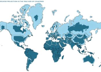 True Country Sizes vs Mercator Projections 

 Light Blue is How We Usually See C