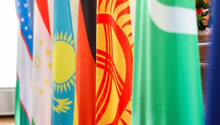 Flags of Central Asian countries at Bellevue Palace in Berlin, September 29, 2023. — Reuters