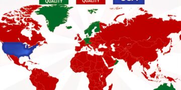 World Life Quality Compared to USA 2025