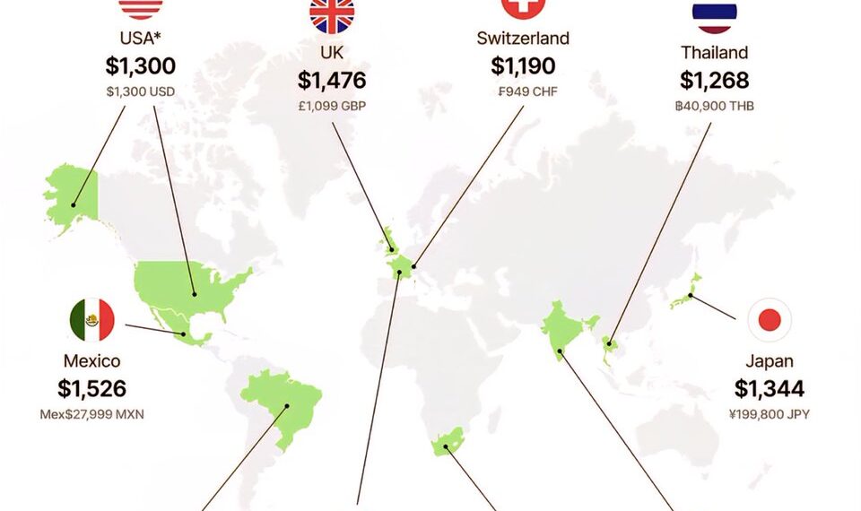 Cost of Samsung S25 Ultra around the world