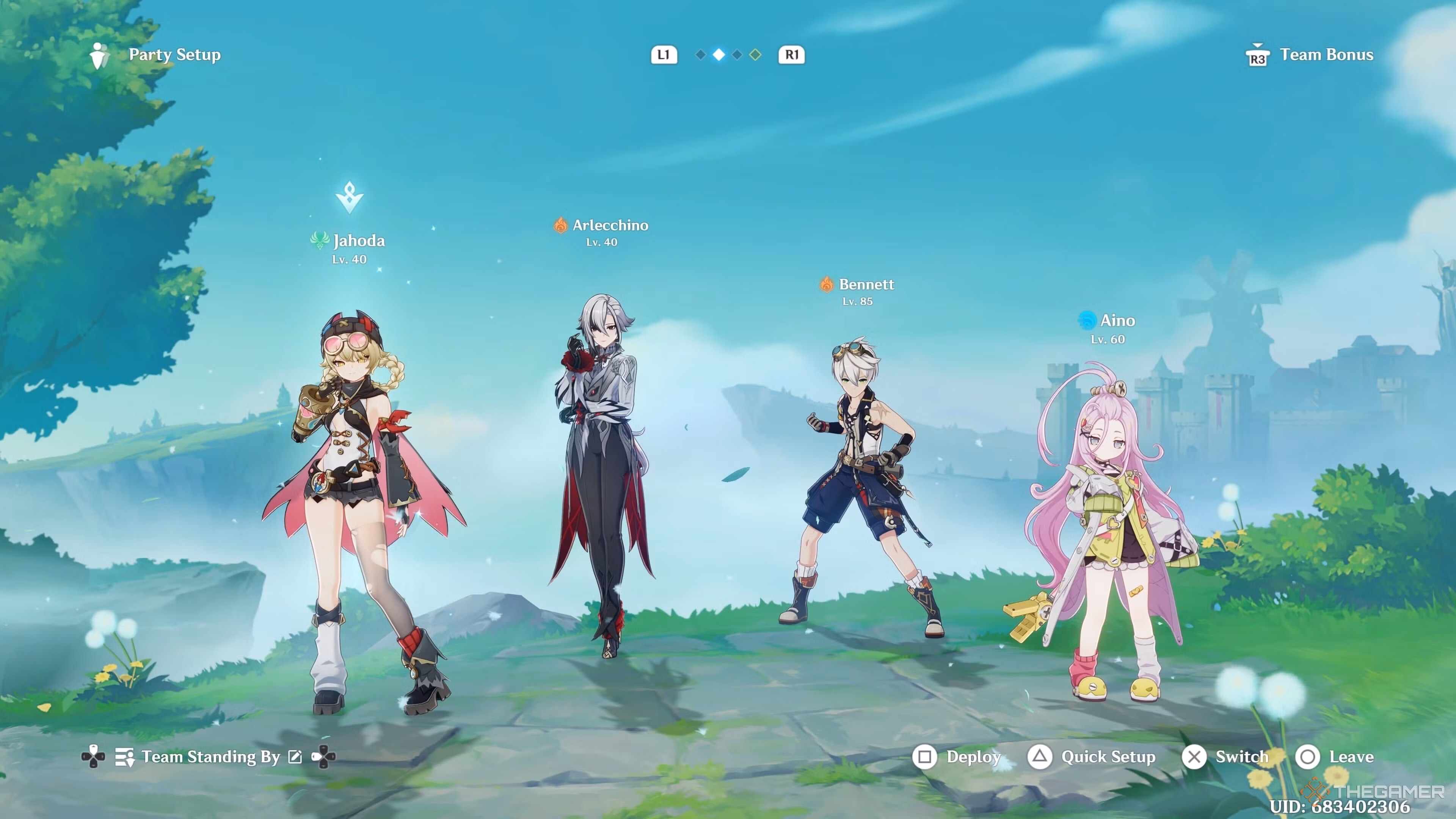 Team with Jahoda, Arlecchino, Bennett, and Aino