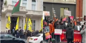 Sikh Activists and BJP Supporters Clash Outside UK Embassy in London