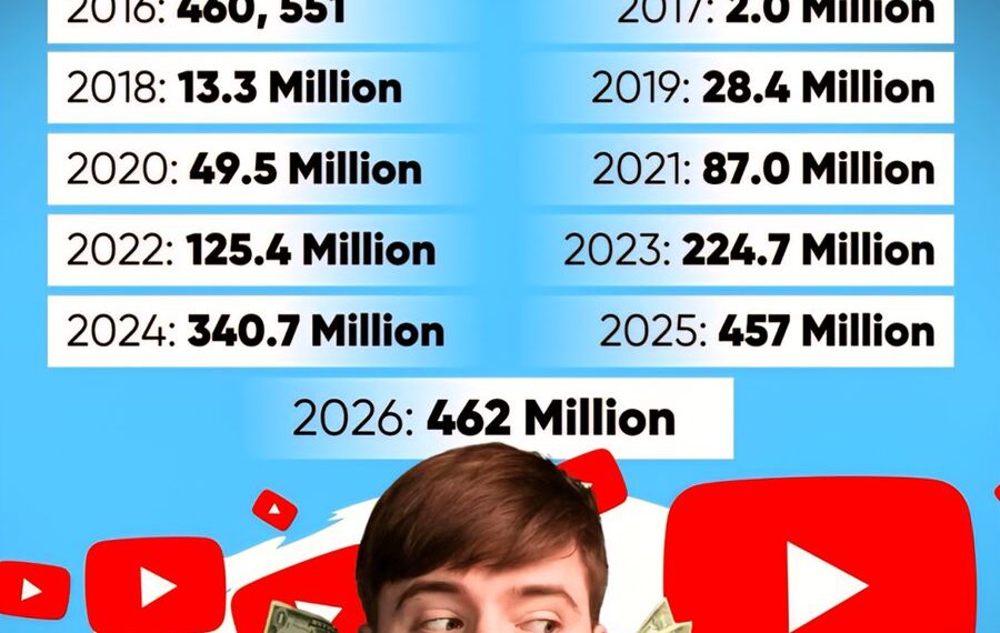 Mrbeast YouTube Subscriber Growth Over the Years
2012: 22
2013: 612
2014: 1,60
