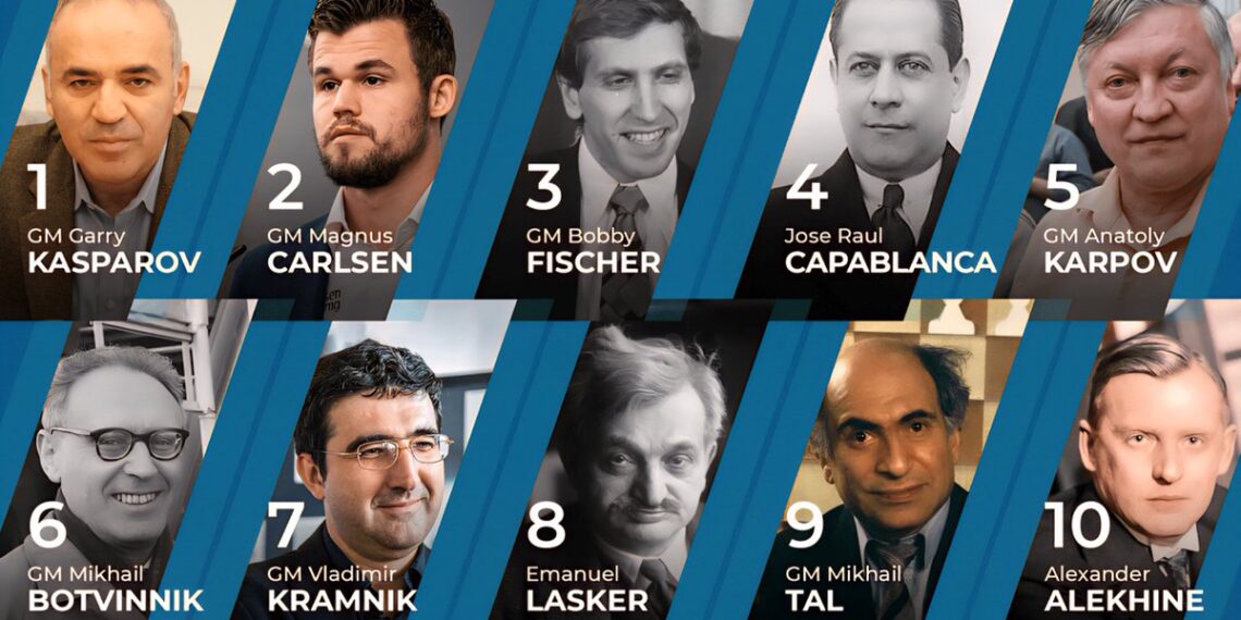Greatest Chess Players of All Time 

1.  Garry Kasparov
2.  Magnus Carlsen
3.  B