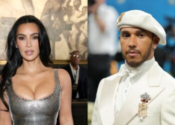 Kim Kardashian and Lewis Hamilton Share a Kiss at Super Bowl