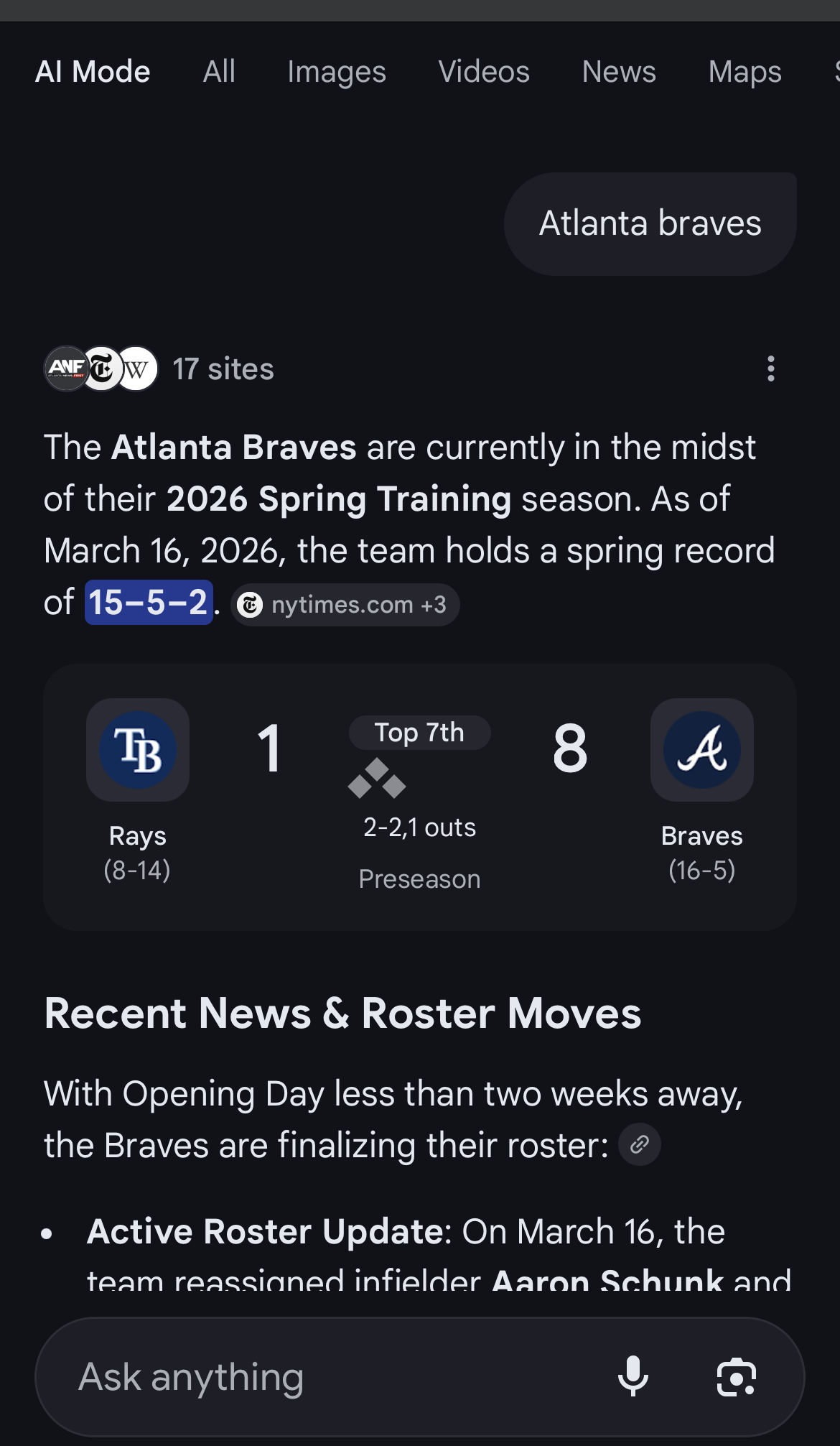 AI Mode Live Score on Mobile