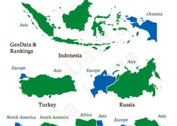 Countries in Two Continents

1.  Russia - Europe + Asia
2.  Turkey - Europe + As