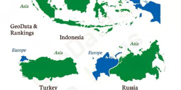 Countries in Two Continents

1.  Russia - Europe + Asia
2.  Turkey - Europe + As