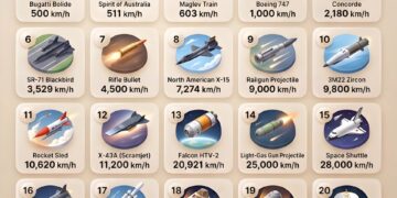 Fastest Man-Made Objects 

 Bugatti Bolide – 500 km/h
 Spirit of Australia – 511