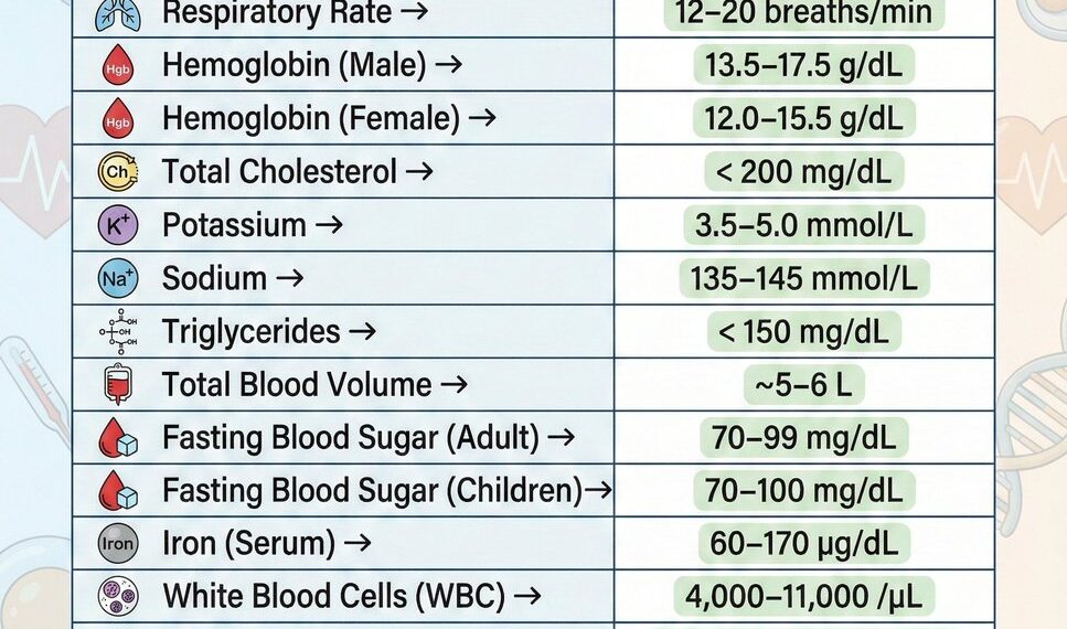 Normal Human Body Parameters