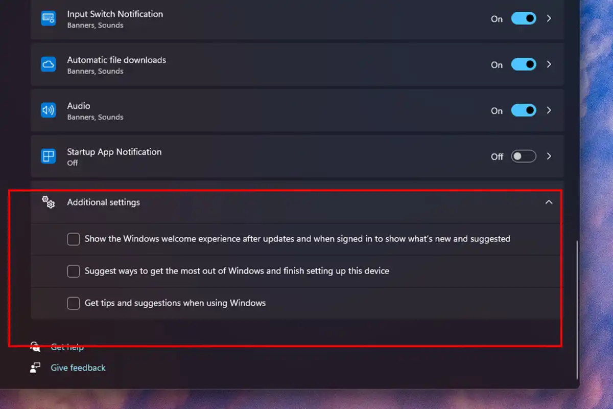 Disable ads in Windows notifications