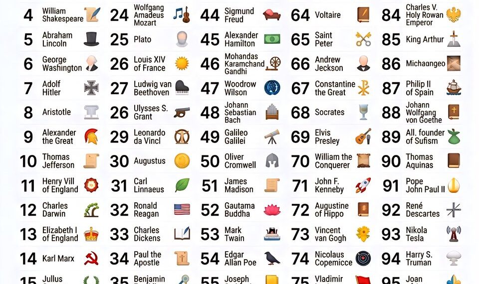 Top 100 Most Influential Persons in History

1. Jesus
2. Napoleon
3. Muhammad
4.