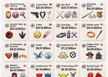 Top 20 Highest-Grossing Movie Franchises of All Time

1.  Marvel Cinematic Unive