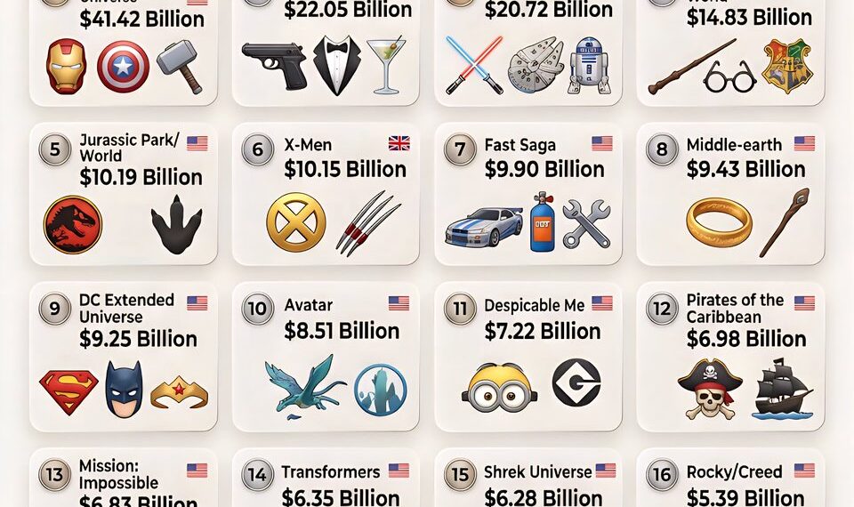 Top 20 Highest-Grossing Movie Franchises of All Time

1.  Marvel Cinematic Unive