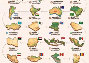 Top 25 Largest Countries in the World
1. Russia - 17,098,242 km²
2. Canada