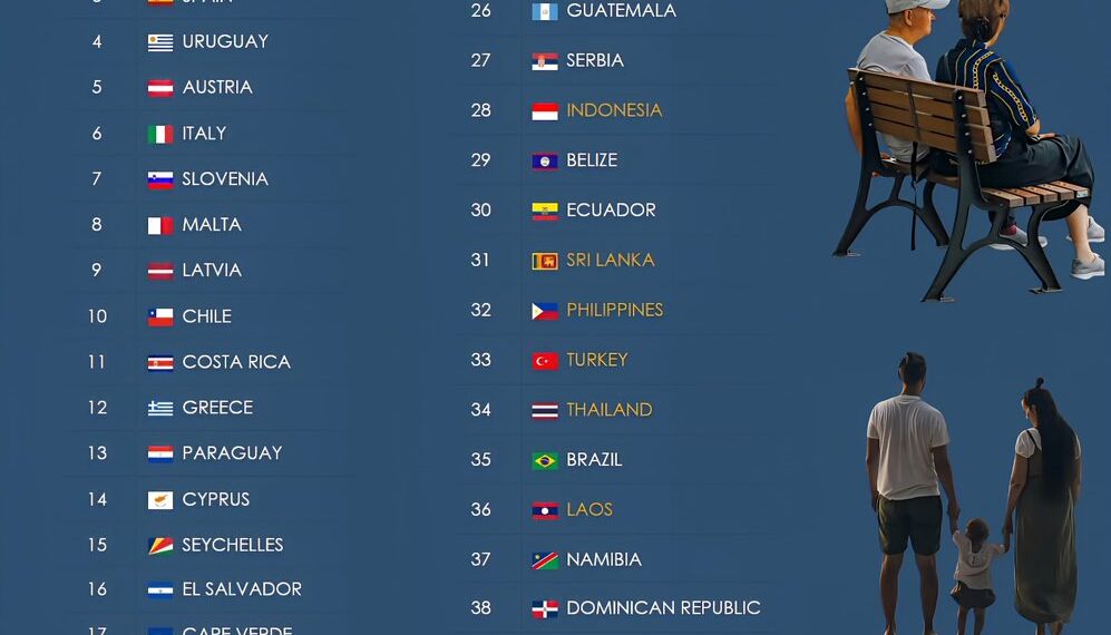 44 Best Countries For Retirement 

1.  Portugal
2.  Mauritius
3.  Spain
4.  Urug