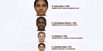 Visualising 8 Billion People  Ranked by % of Population

1. East Asian (~25%) –