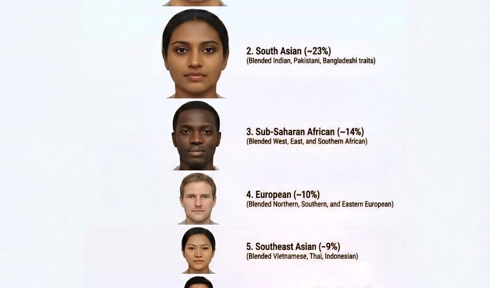 Visualising 8 Billion People  Ranked by % of Population

1. East Asian (~25%) –