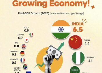 Fastest Growing Economies in 2026

 India → 6.5%
 China → 4.4%
 Nigeria → 4.1%